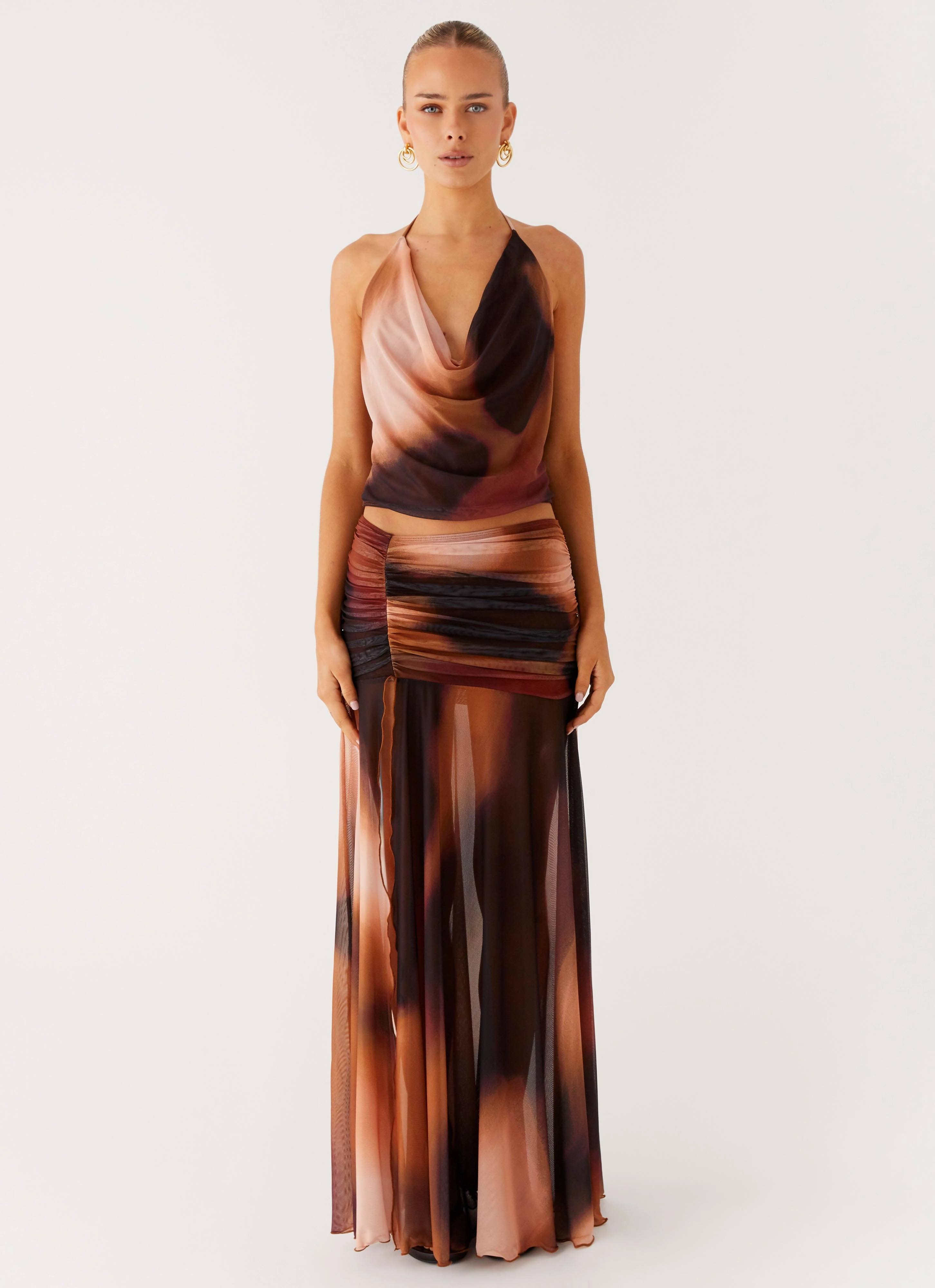 Low Profile Collar Stargazer Mesh Cowl Top - Black Gradient
