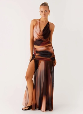 Relaxed Feel Daily Wear Stargazer Mesh Maxi Skirt - Black Gradient