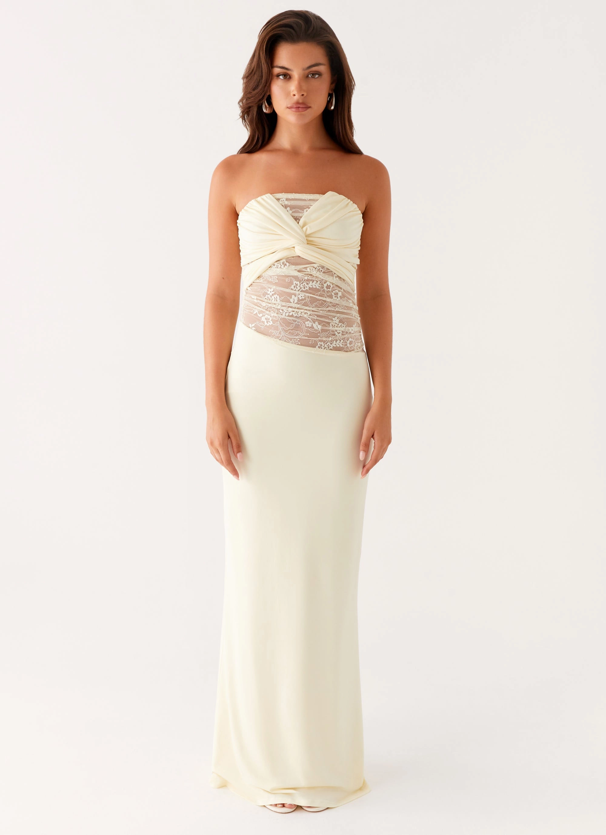 Classic Waistband Chic Layers Sweet Energy Strapless Maxi Dress - Yellow