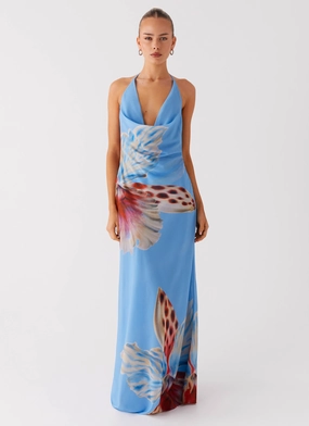 Glam Touch Stars Align Cowl Maxi Dress - Deep Sea Bloom