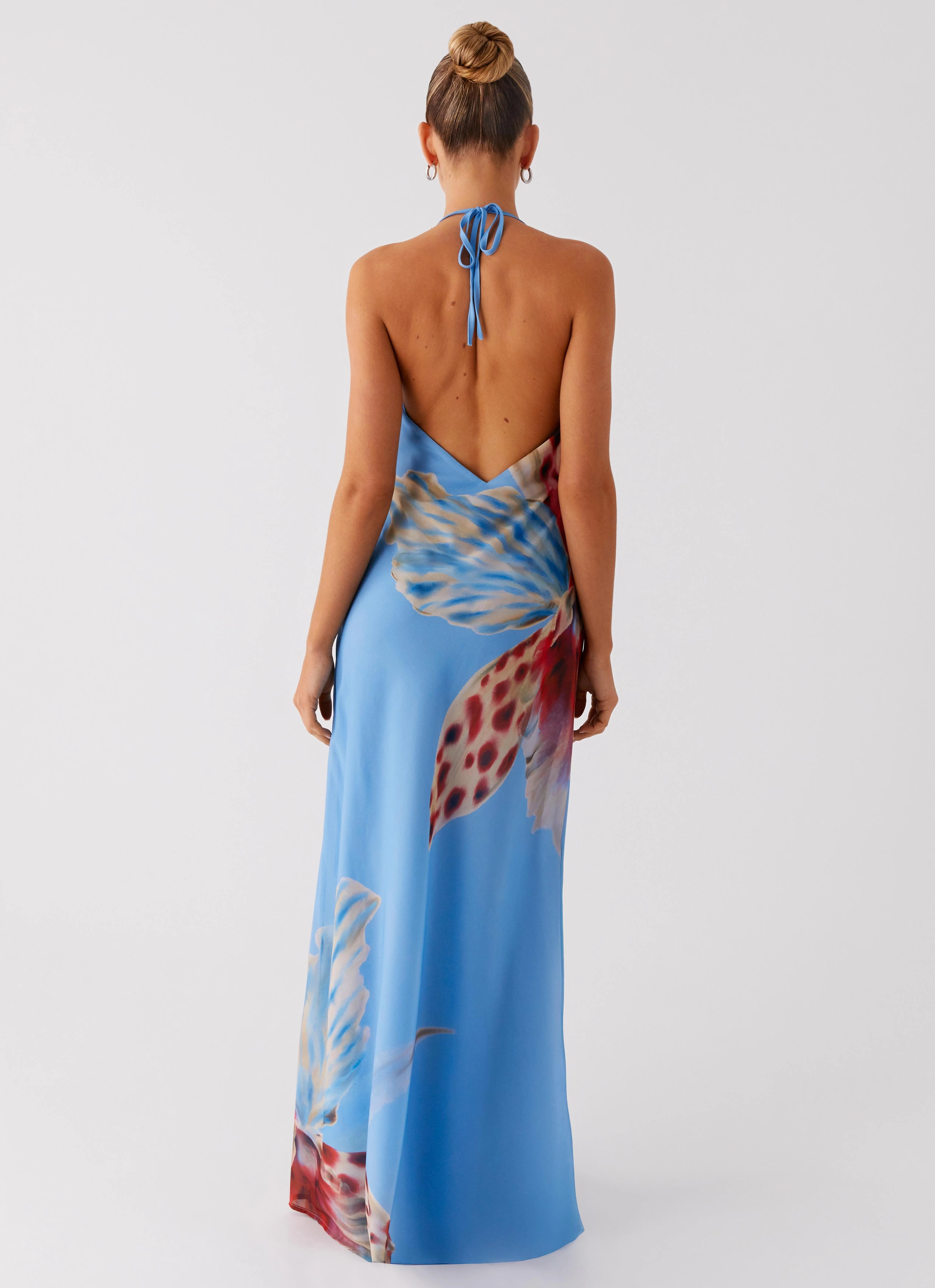 Stars Align Cowl Maxi Dress - Deep Sea Bloom wrap waist Effortless Waist Design