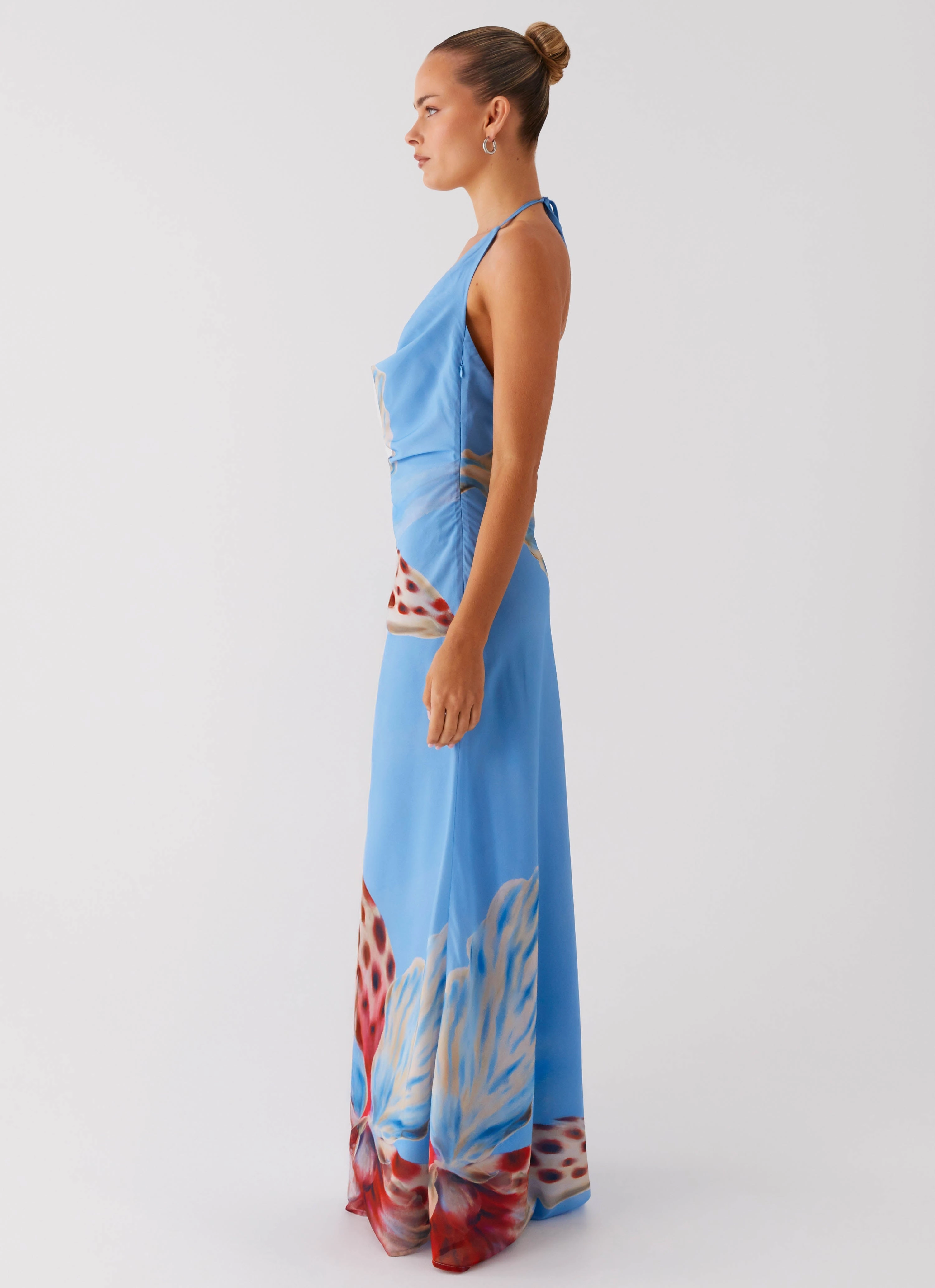 Dual Tones Stars Align Cowl Maxi Dress - Deep Sea Bloom