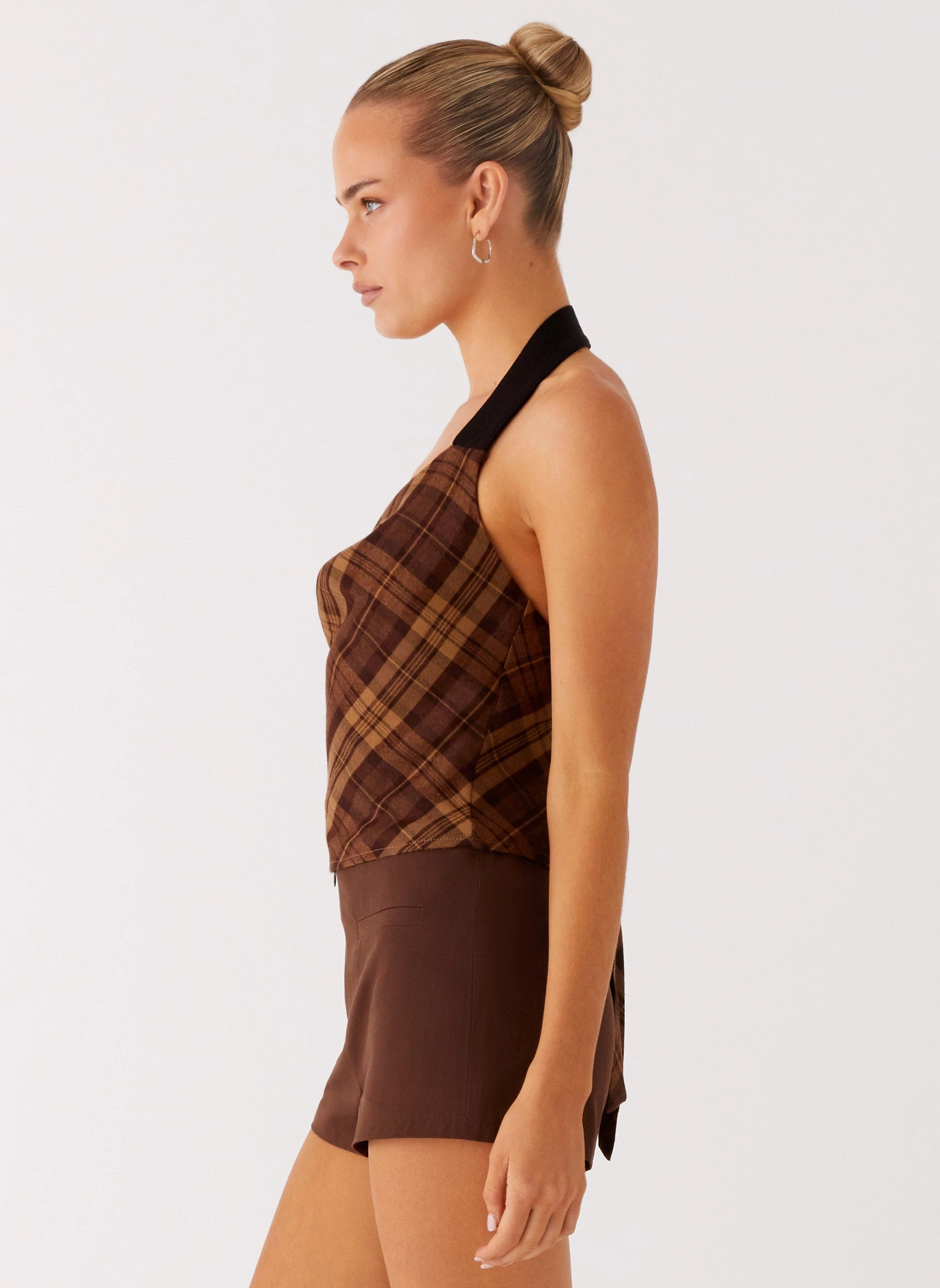 Stateside Cowl Top - Plaid Taped Neckline Anti Pilling Finish