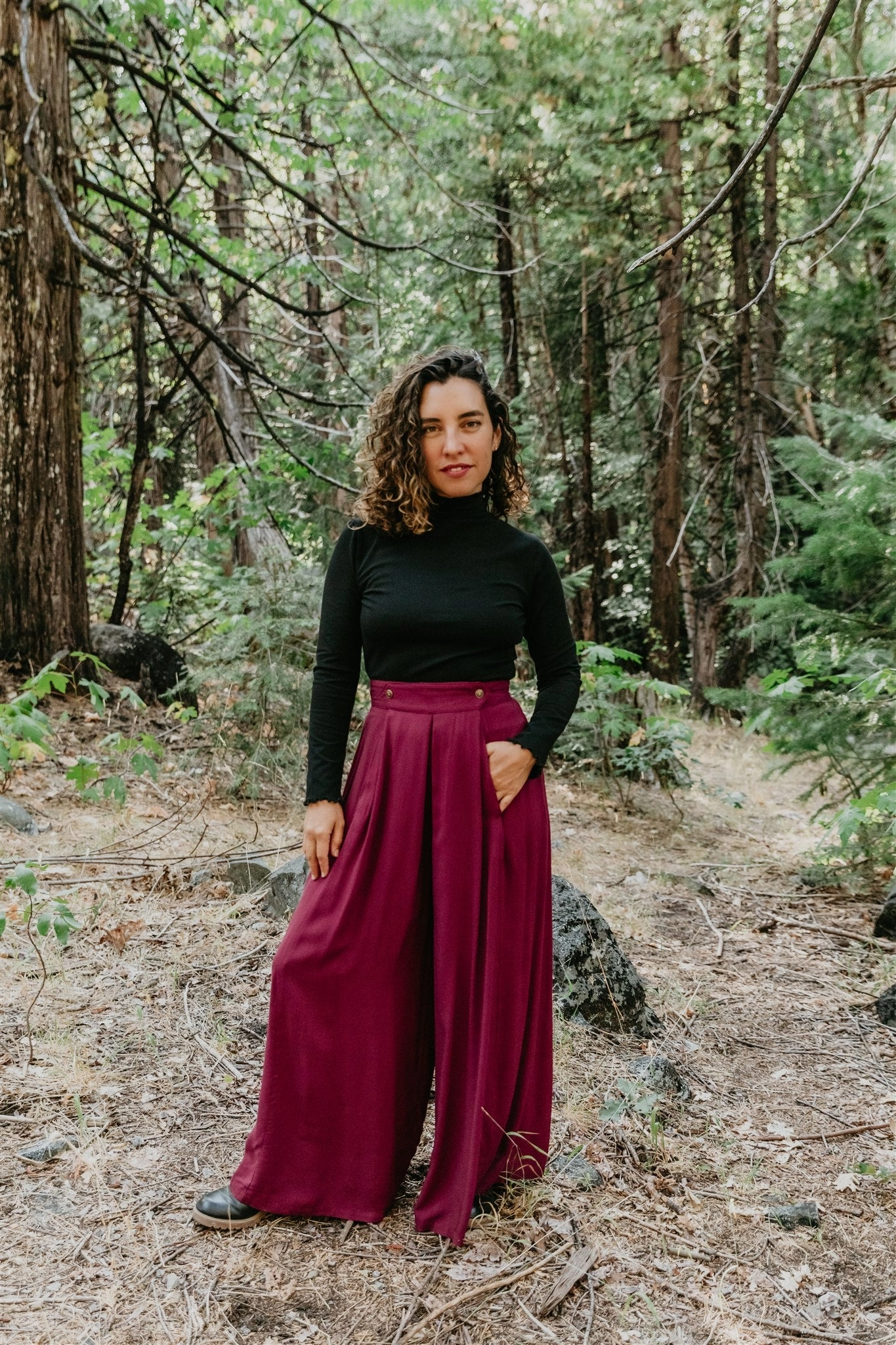 Rue Pants in Merlot Challis Comfortable Fashion Layer Friendly