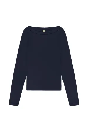 Steffi Navy Long Sleeve Tee Reinforced Elbow Patches HighCollar Design