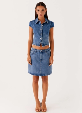 All Day Look Satin feel Stella Low Rise Mini Skirt - Blue