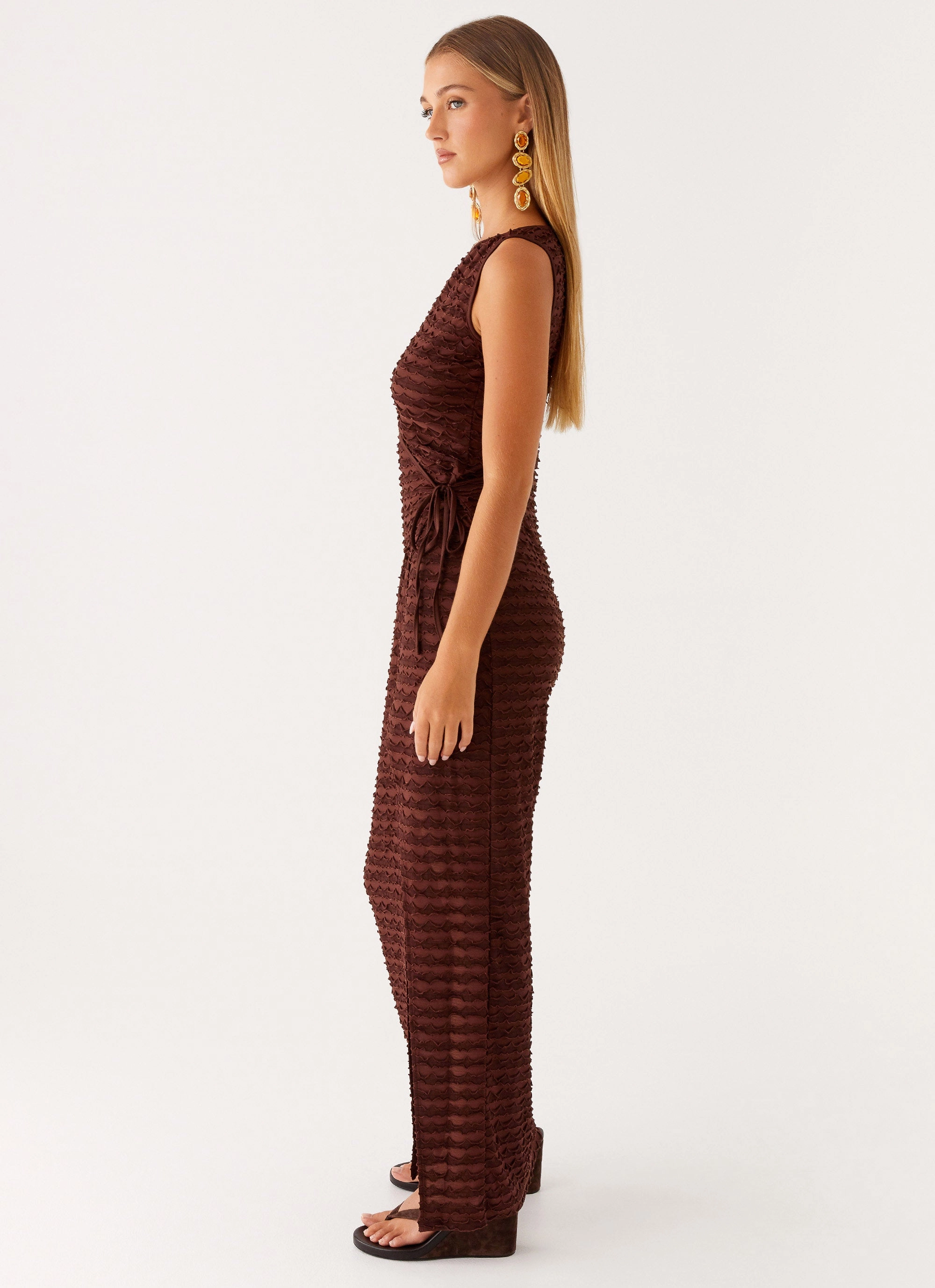 Sterling Wrap Maxi Dress - Chocolate Relaxed fit wear Square-Neck