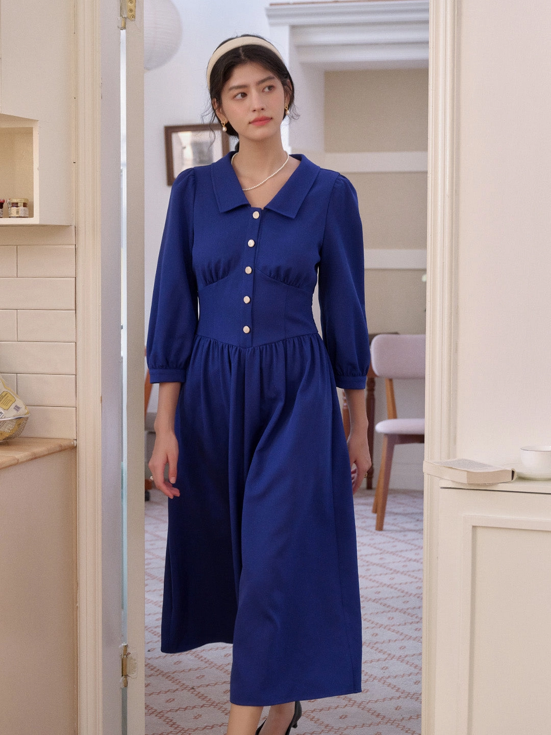 BreathableMesh AirflowOptimized Design Stevie Turn-Down Collar Blue Dress StainShield Treatment