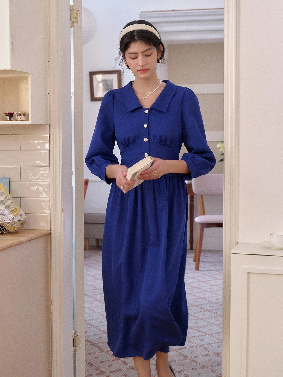 Cool and Breezy Stevie Turn-Down Collar Blue Dress StainShield Treatment