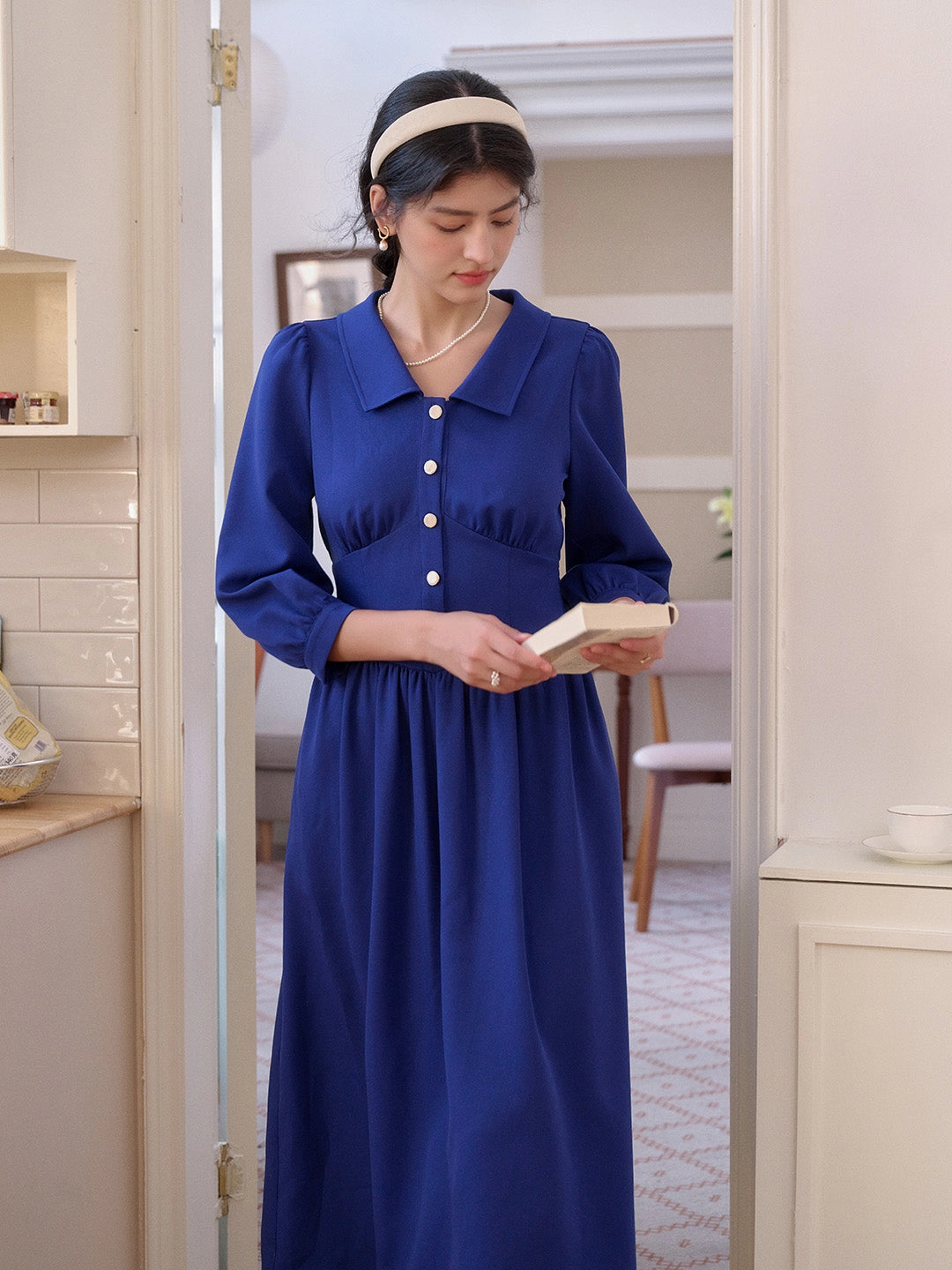 Stevie Turn-Down Collar Blue Dress StainShield Treatment BreathableFabric Quick Dry Technology