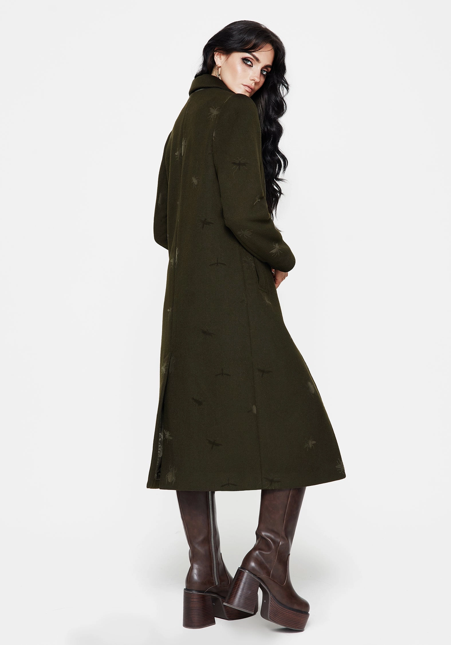 OdorControl Treatment Effortless Travel Wear Evelyn Wool-Blend Bug Embossed Longline Coat