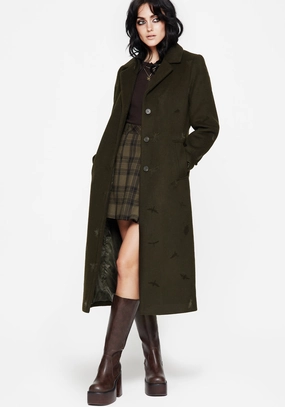 Glow In The Dark Accents Detachable Layers Evelyn Wool-Blend Bug Embossed Longline Coat
