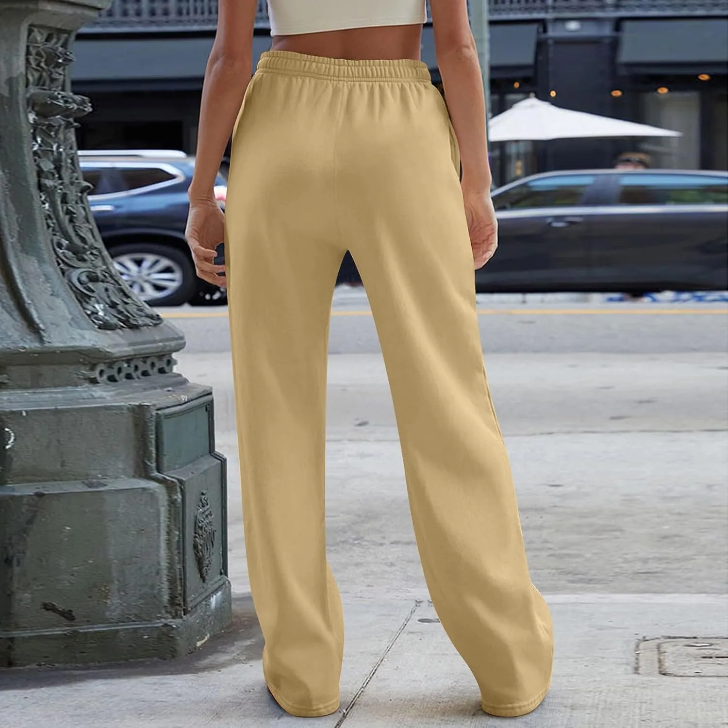 Straight Leg Sweatpants for Women Interior Drawstring Low Rise Sweatpants Athletic Fleece Joggers with Pockets