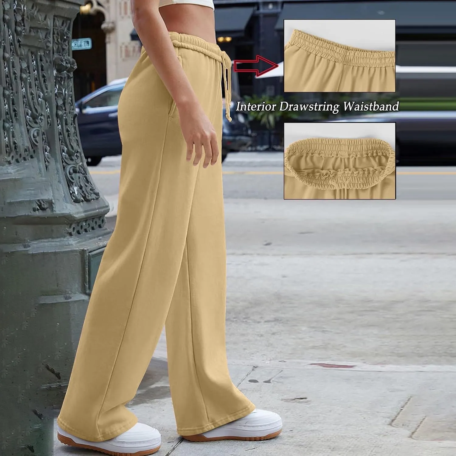 Straight Leg Sweatpants for Women Interior Drawstring Low Rise Sweatpants Athletic Fleece Joggers with Pockets