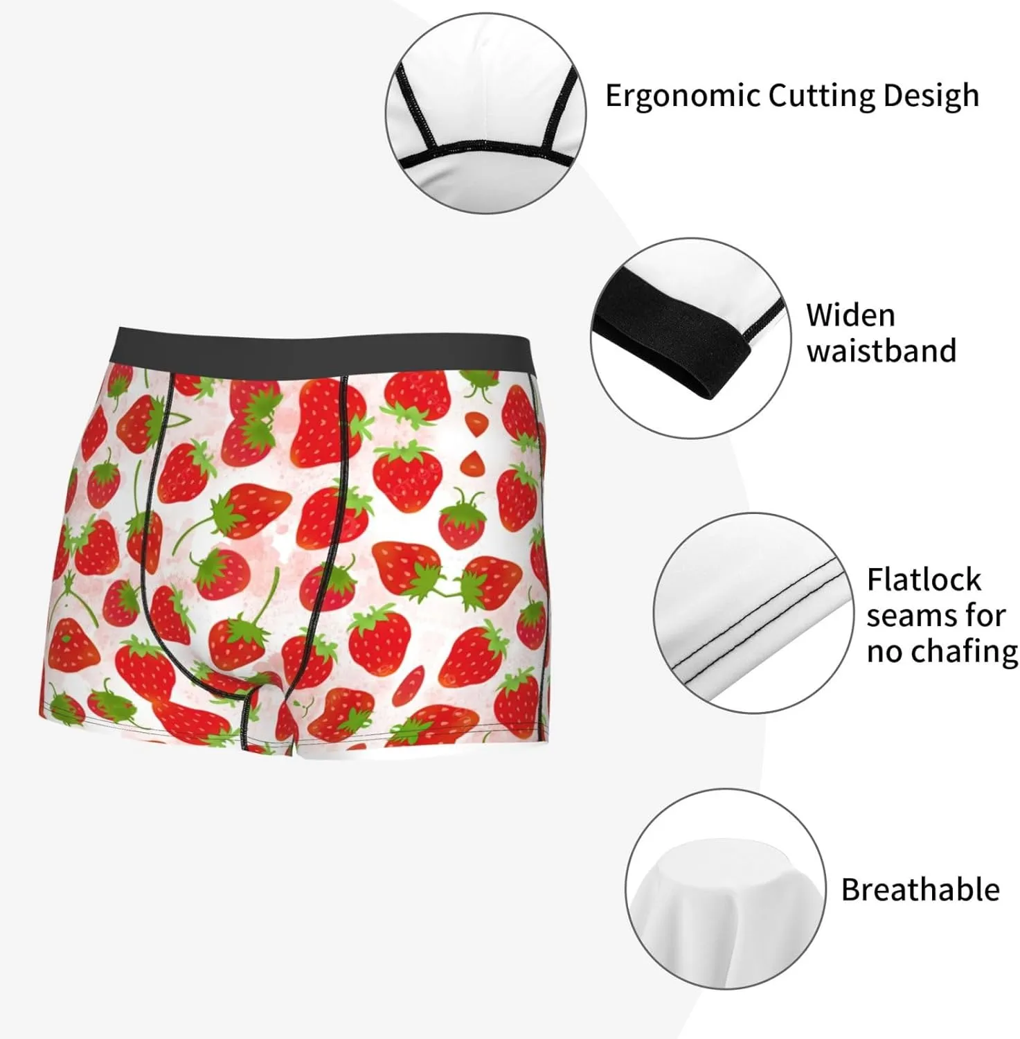 Strawberry Boxer Briefs, Moisture Wicking & Breathable,Underwear for Men