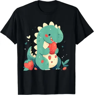 Strawberry Dinosaur T-Rex Strawberries Cute Dino Animal Art T-Shirt