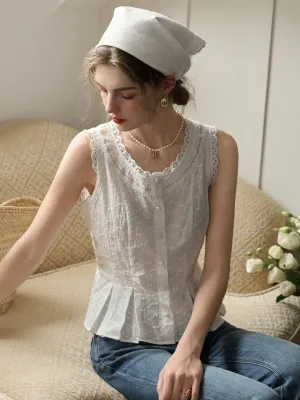 Esme Lace Paneled Crewneck Embroidered Tank Top SlimFit Soft Touch Blend