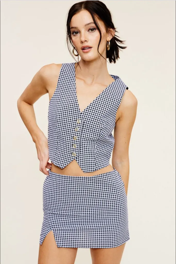 Adjustable Hem Cuff Gigi Gingham Vest