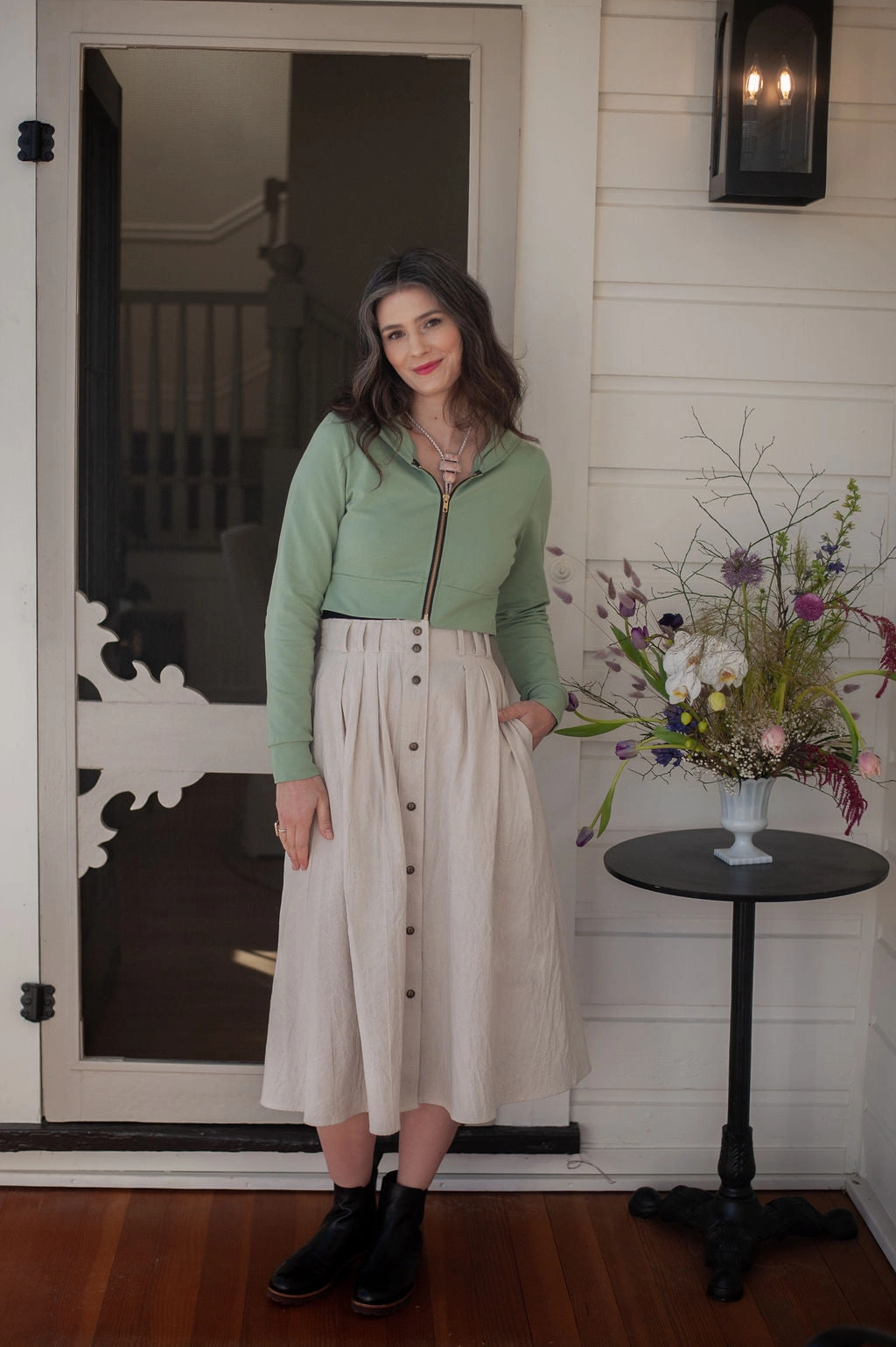 Fashion Forward Day Adventure Trices Skirt in Oat Cotton Crinkle