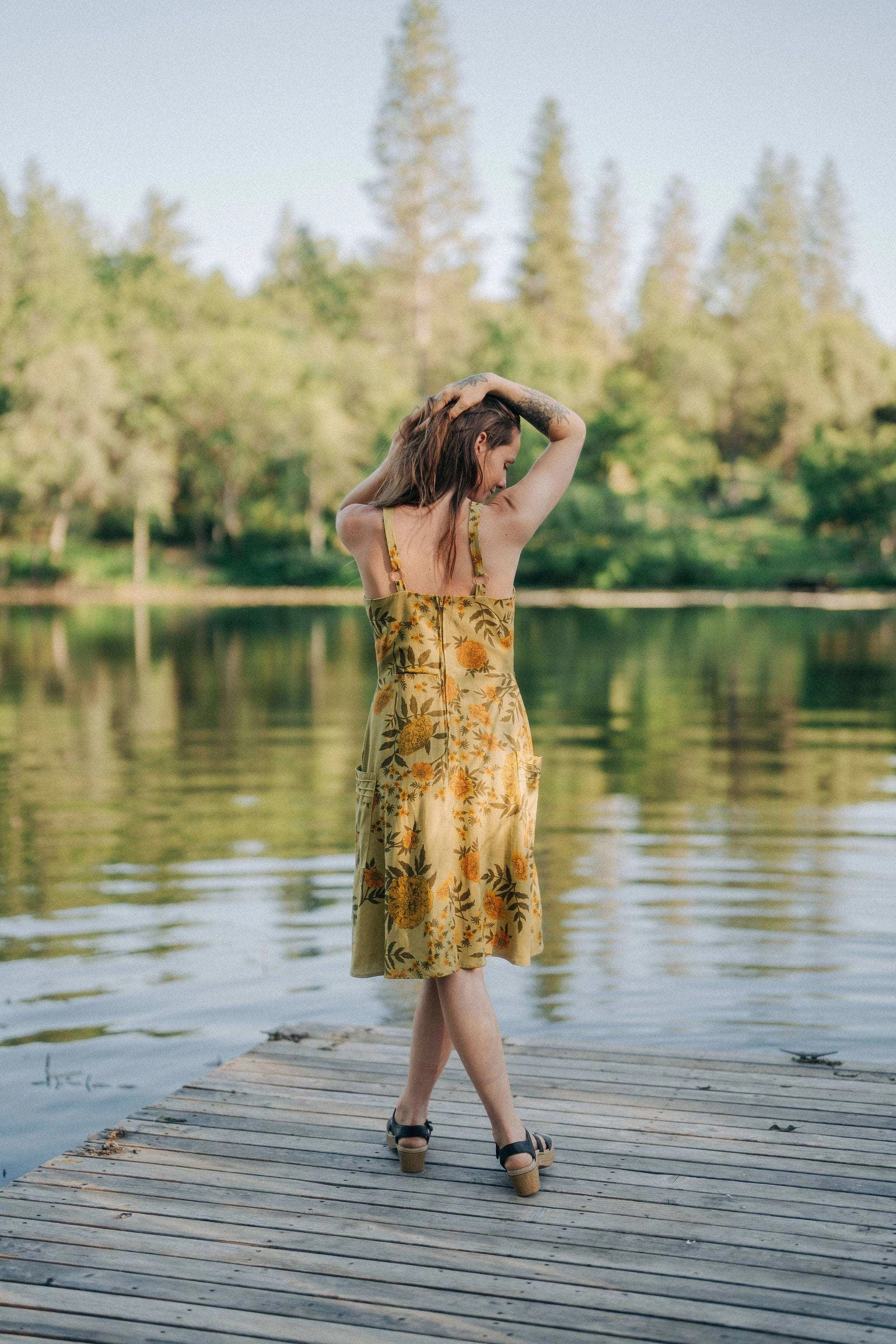 Uriah Dress in Mustard Marigold Linen Open-back