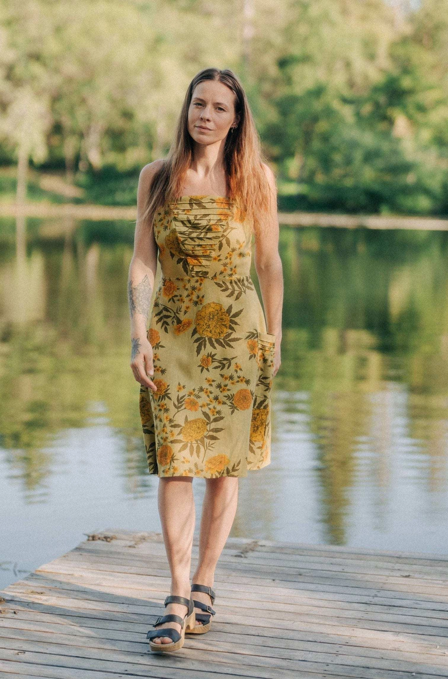 Street Mode Effortless Comfort Uriah Dress in Mustard Marigold Linen