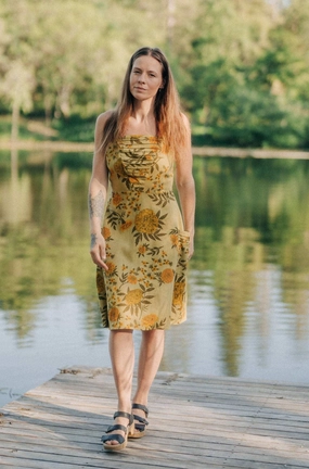 Street Mode Effortless Comfort Uriah Dress in Mustard Marigold Linen