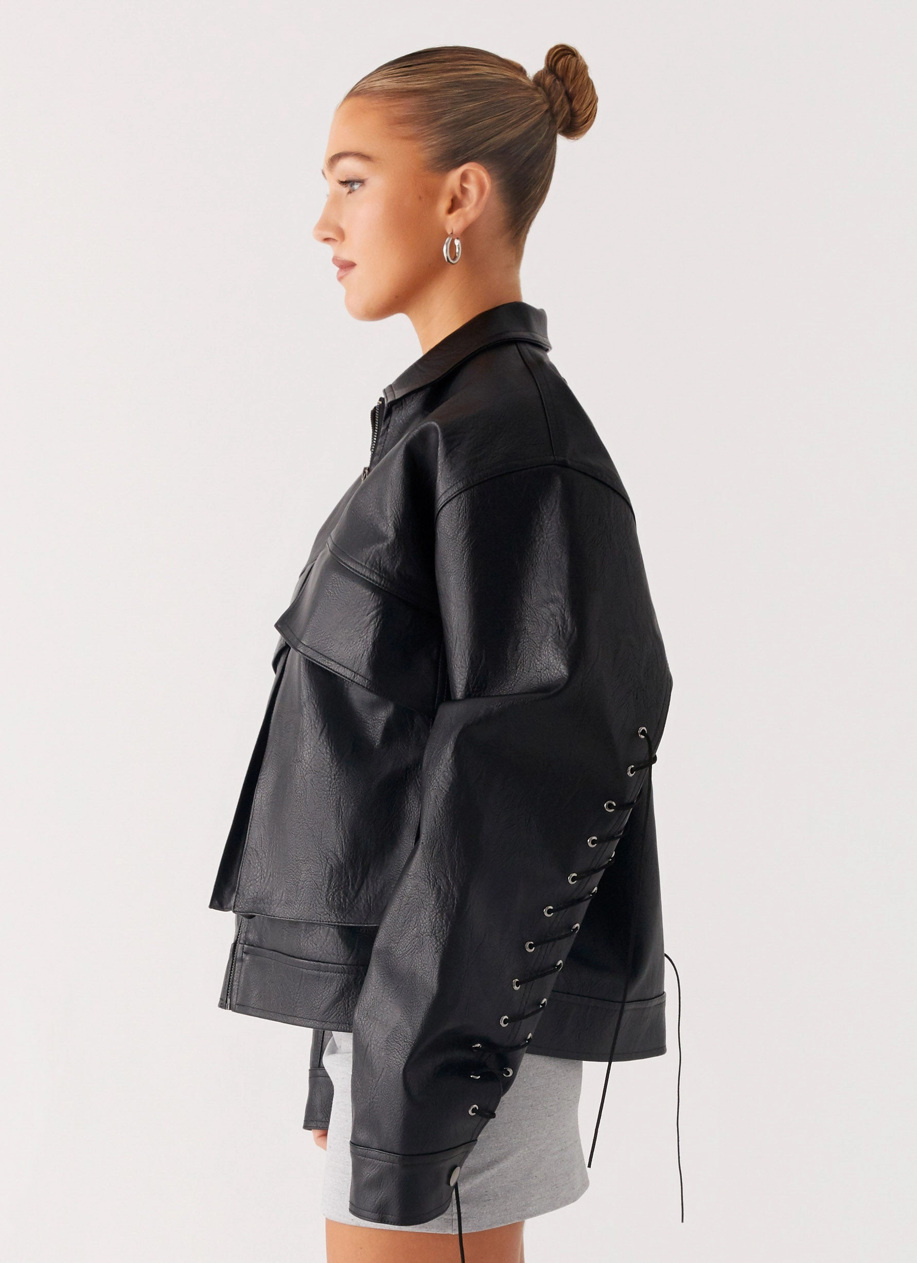 Travel Friendly Hiking Ready Lula Tassle Faux Leather Bomber Jacket - Black