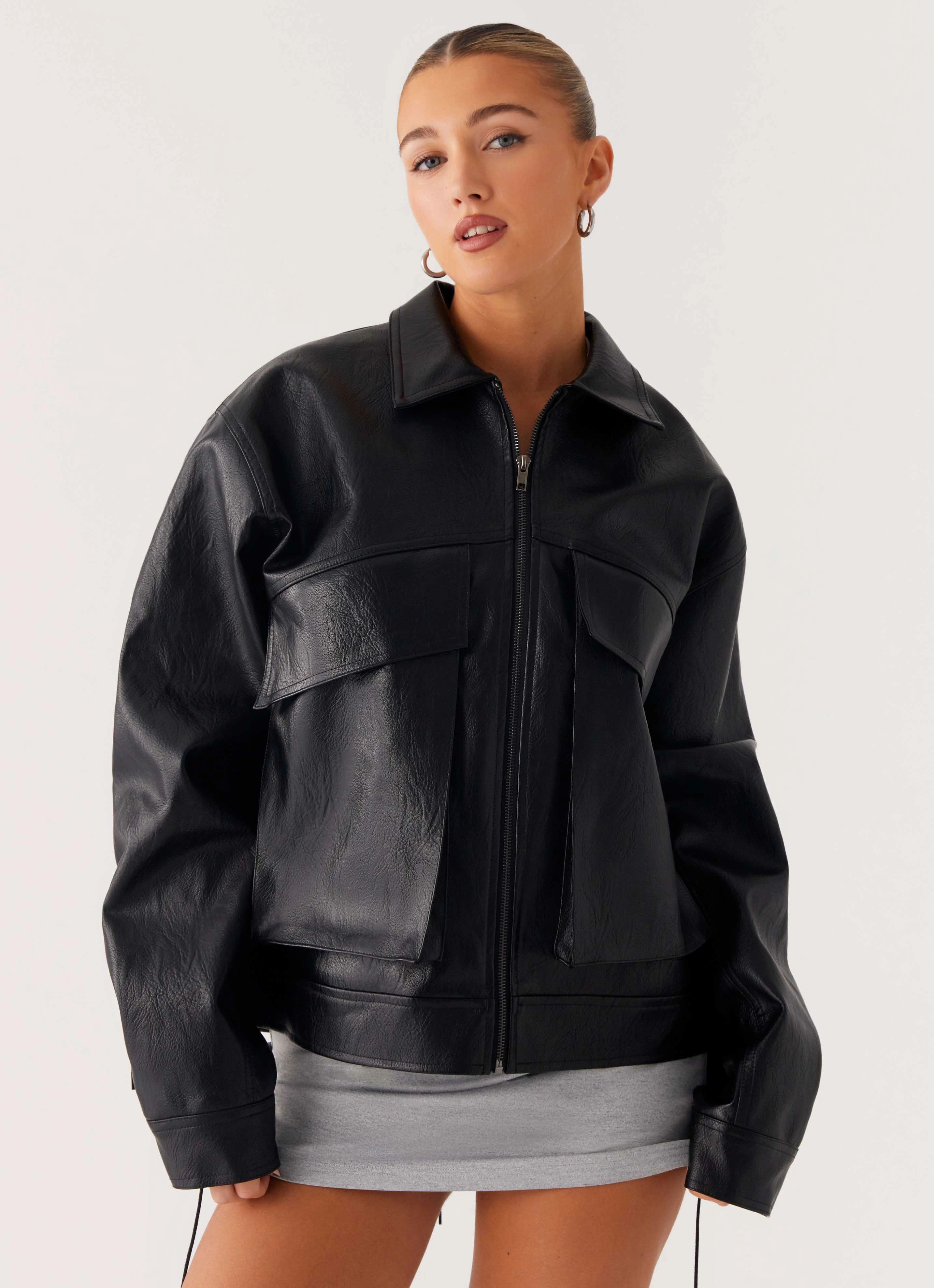 Lula Tassle Faux Leather Bomber Jacket - Black Smart Casual HighNeck