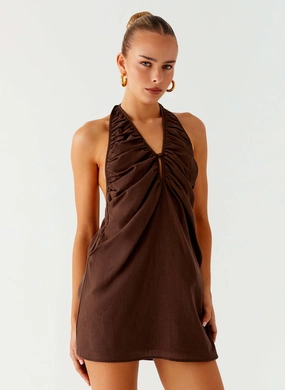 flowy style Jepsen Halter Mini Dress - Chocolate