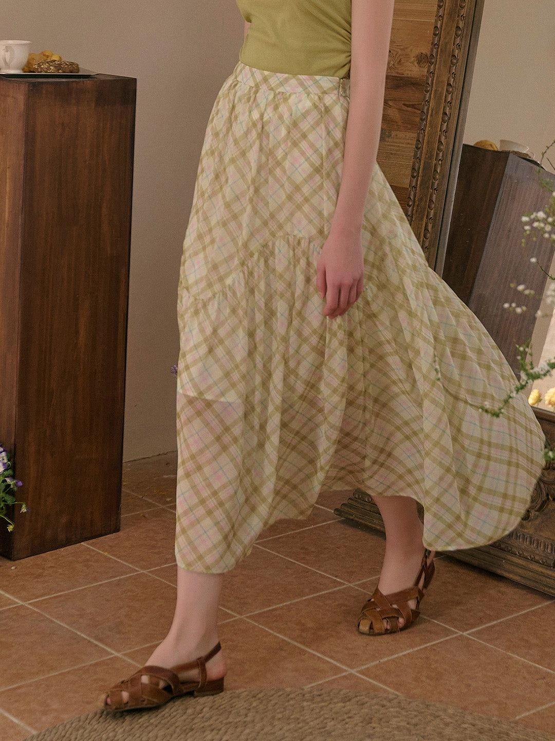 ??Final Sale??Lyric Plaid Patchwork Skirt Light and Cozy work mode