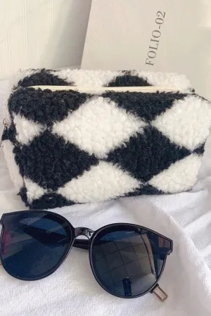 Checkered Cosmetic Bag - Black Active Wear Adjustable Hem