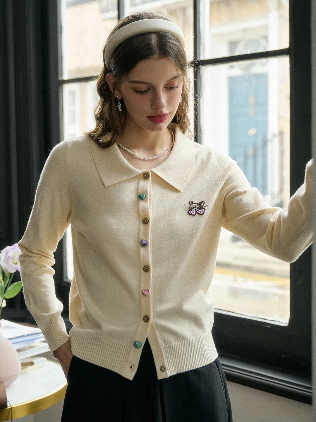 Simple Pullover ??Final Sale??Rosalie Peter Pan Collar Button Cardigan