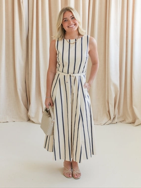 Flattering Look Fit Elana Striped Midi Dress