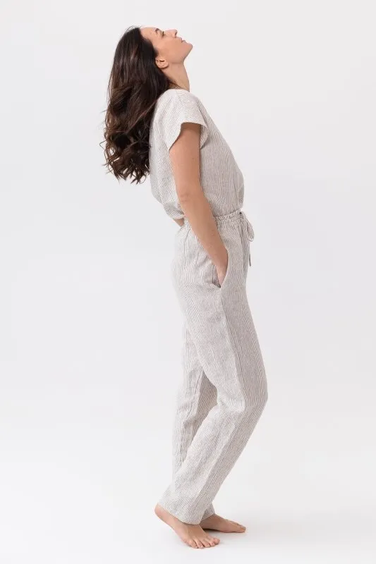 Striped Beige linen / Natural Linen Pajama set / Linen loungewear / Linen sleepwear