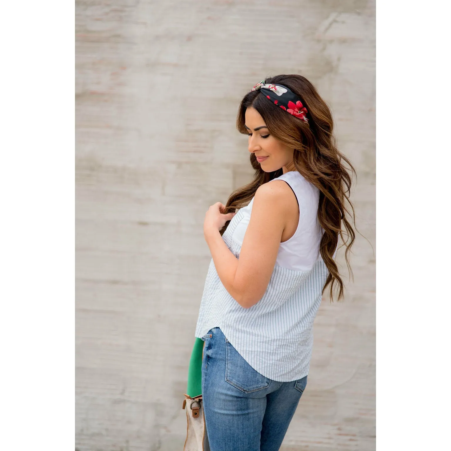 Striped Bottom Pocket Tank