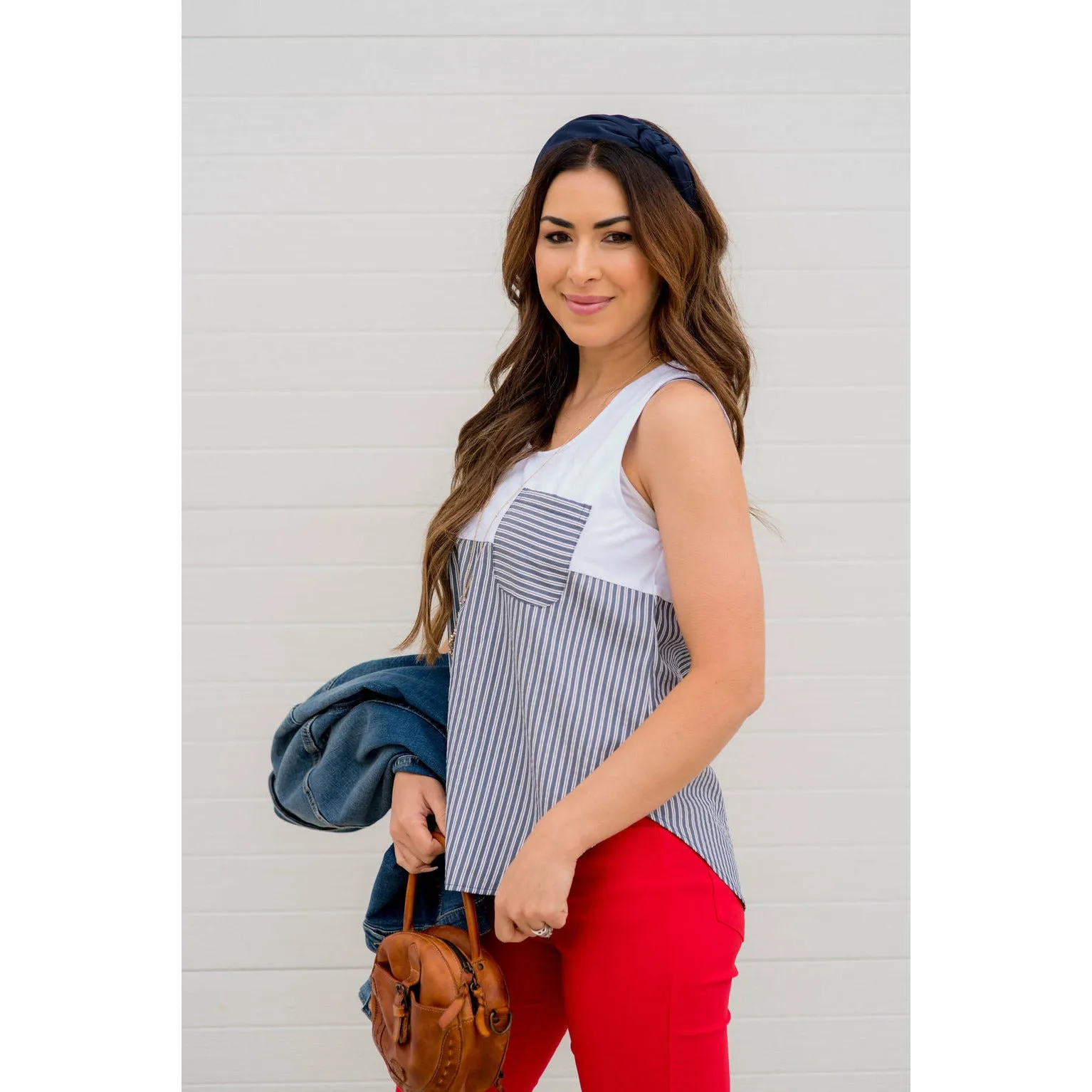 Striped Bottom Pocket Tank