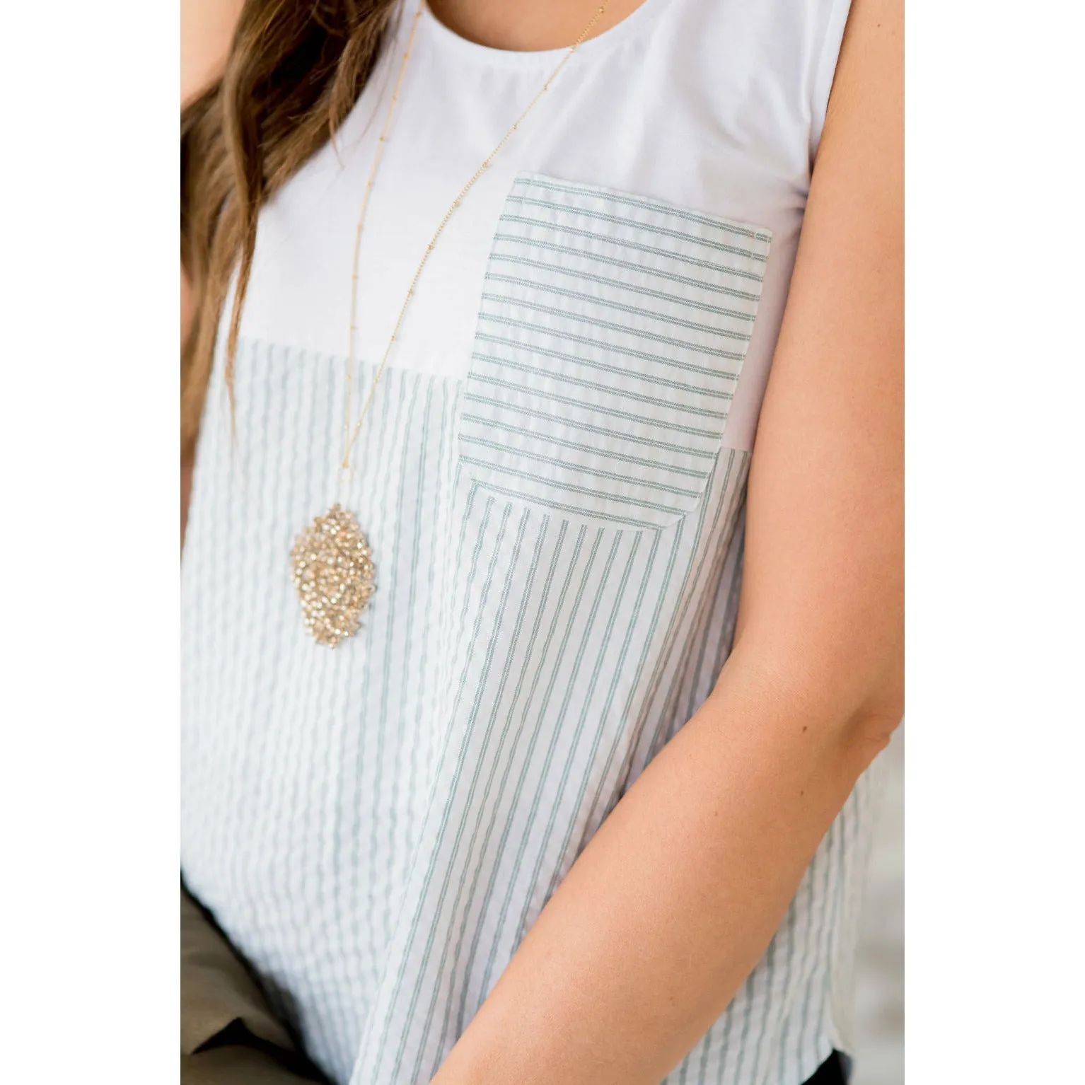 Striped Bottom Pocket Tank
