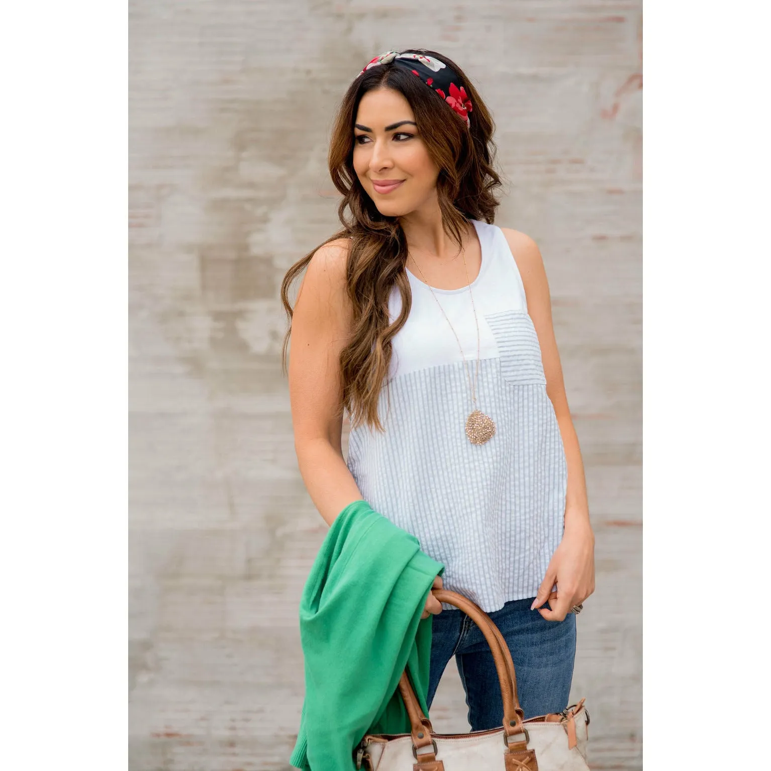 Striped Bottom Pocket Tank