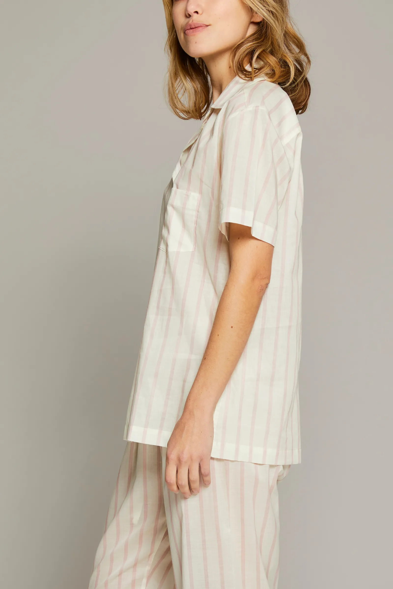 Striped Short Sleeve Crop Pant PJ Set - Cream / Pink