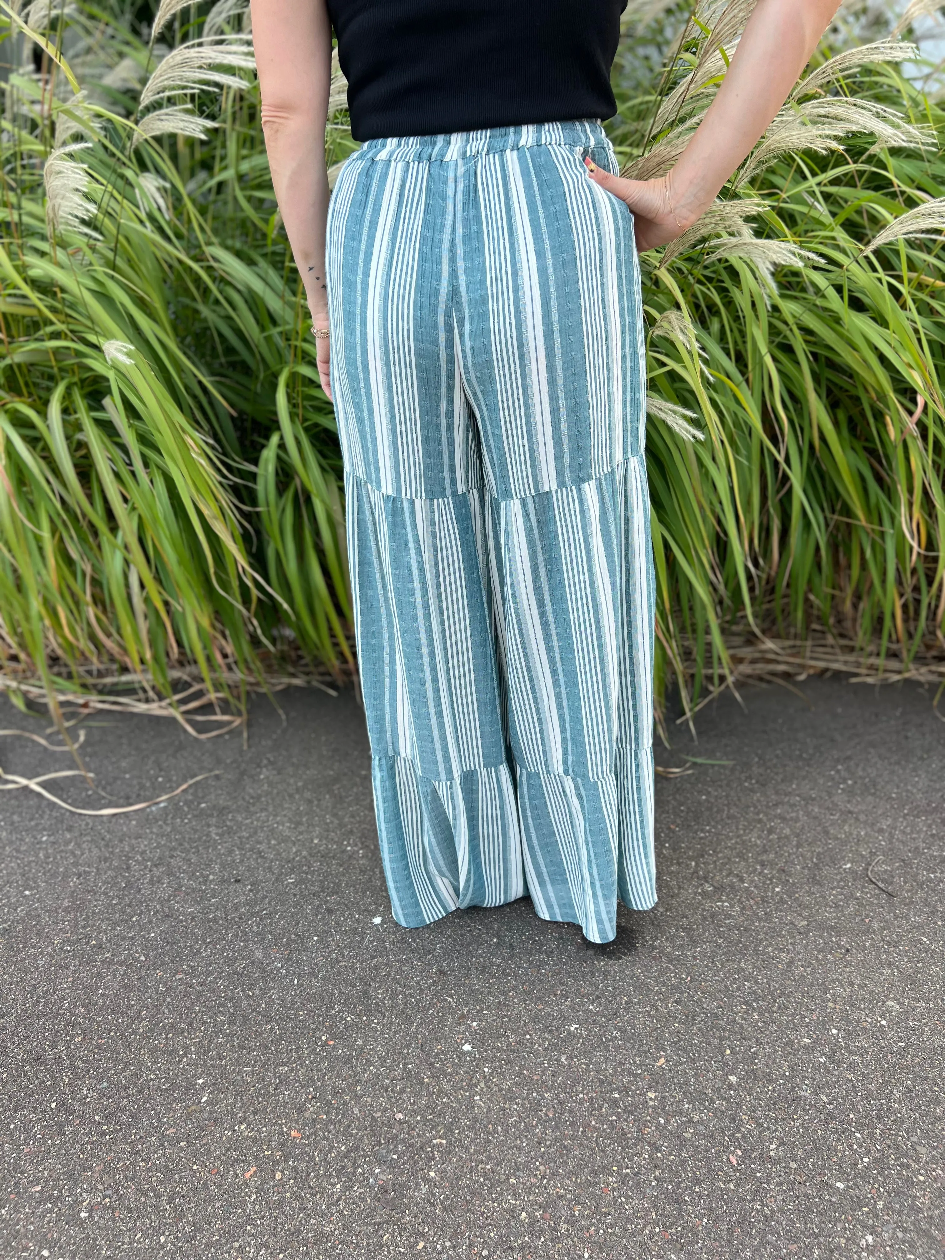 Striped Tiered Wide Leg Pants