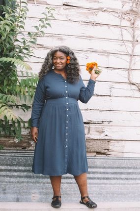 Vera Dress in Navy Challis Sculpted Fit Elegant Finish