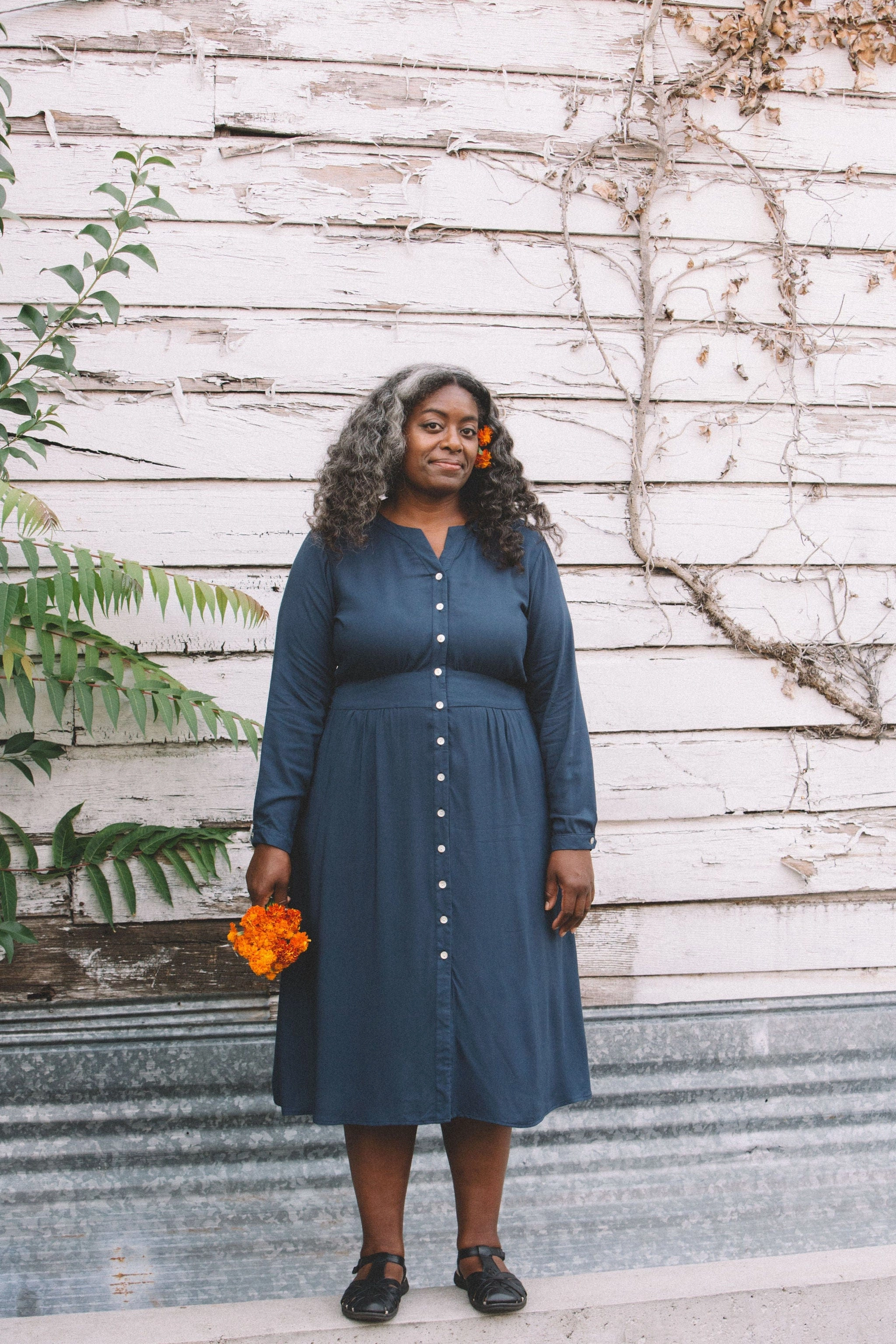 Vera Dress in Navy Challis Petite Chic Bright Appeal
