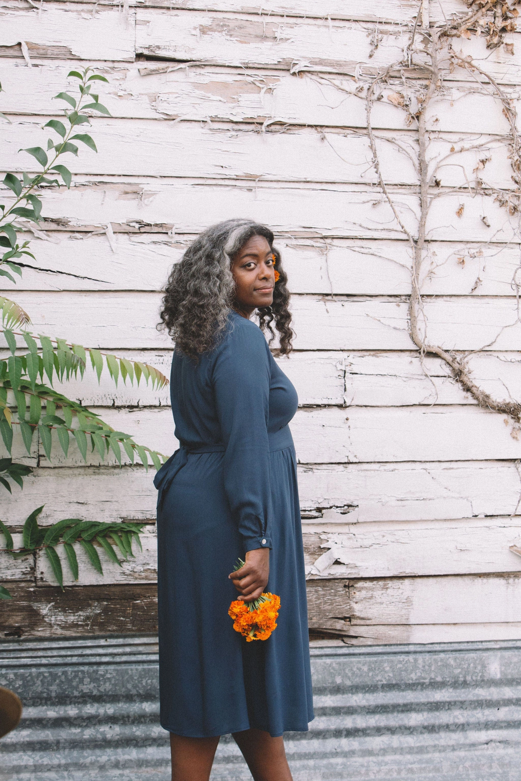 Light Blend FadeResistantColor Vera Dress in Navy Challis