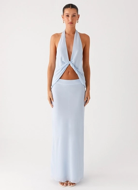 Michaella Chiffon Maxi Skirt - Blue Neat Finish