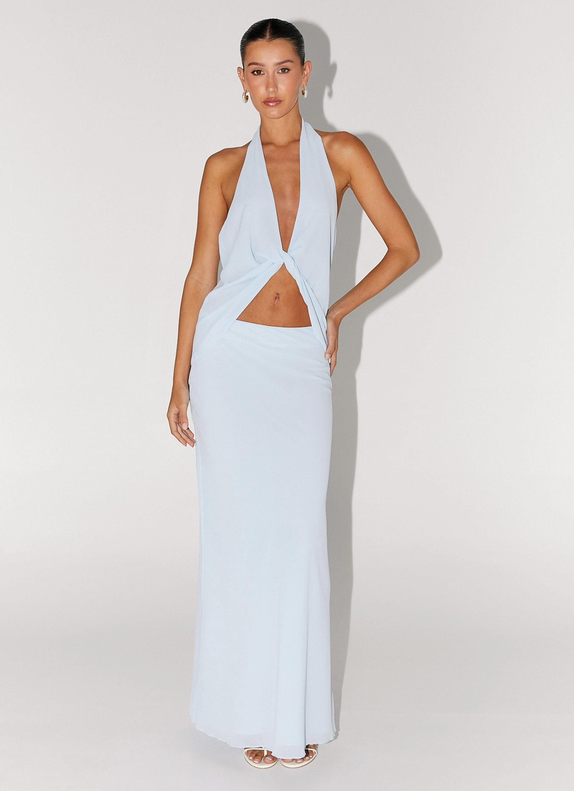 Michaella Chiffon Maxi Skirt - Blue Wearable Art Easy Combo