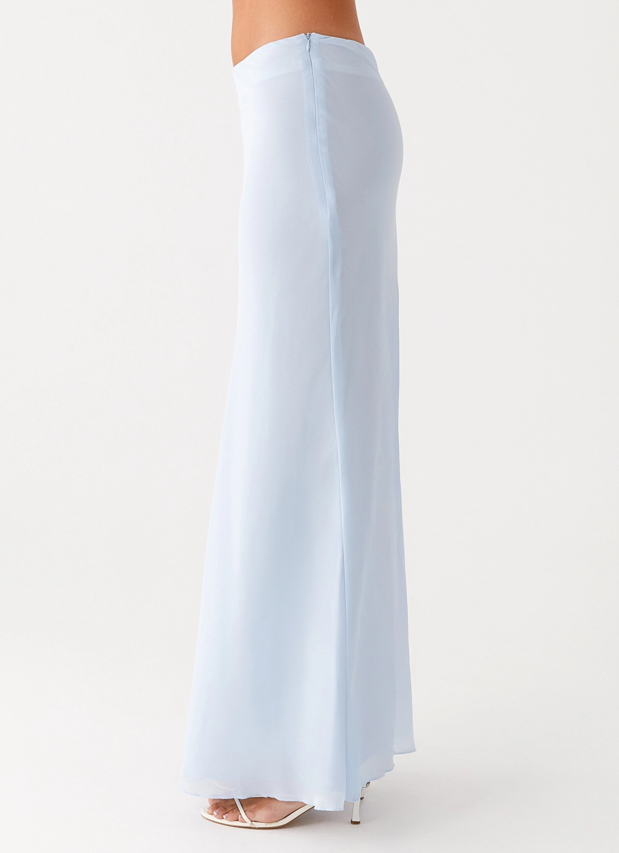 Michaella Chiffon Maxi Skirt - Blue Diagonal Slit Contemporary Brand