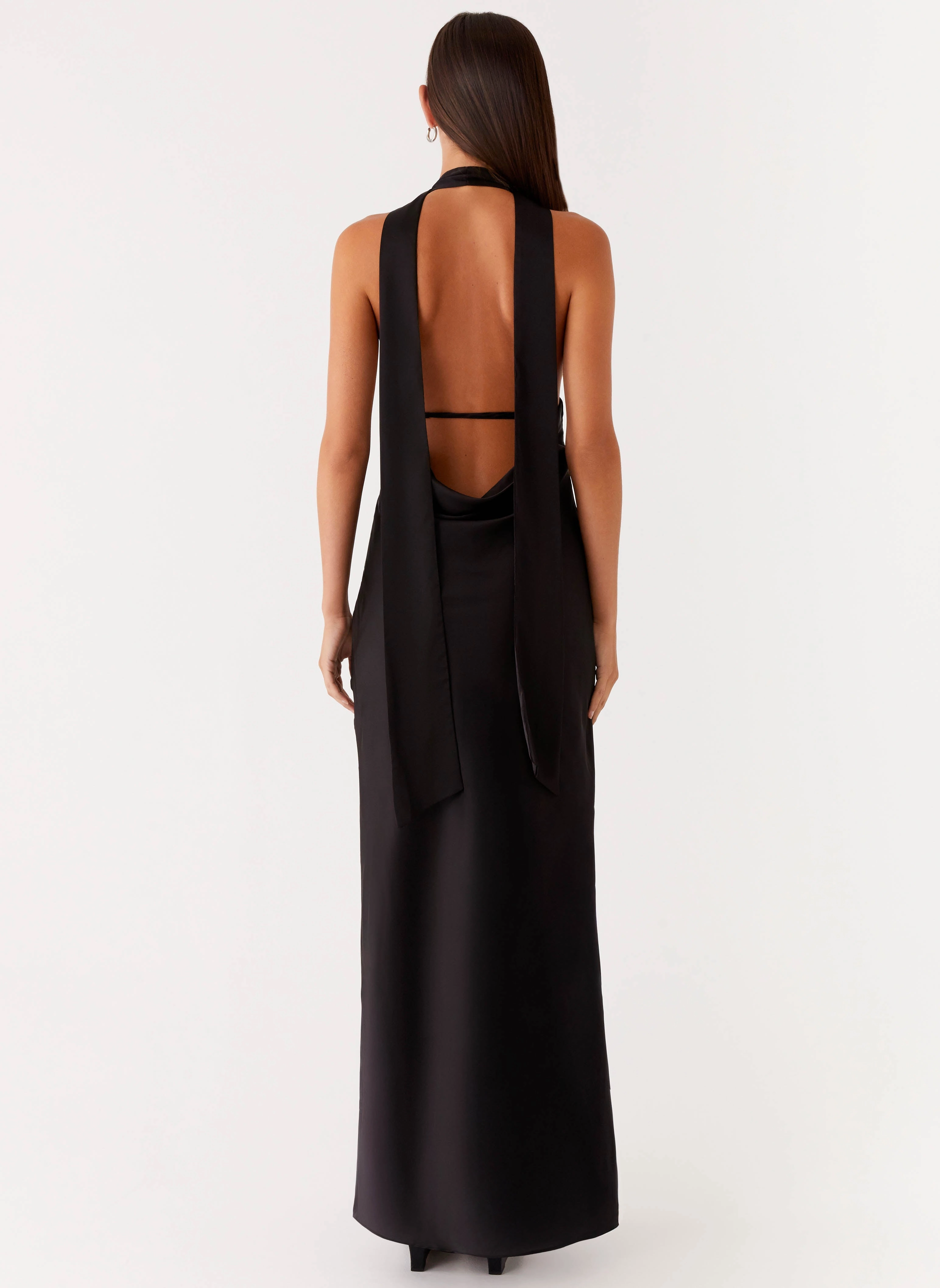 Alicia Satin Halter Maxi Dress - Black Shape Hug