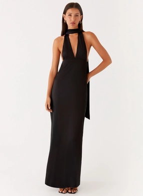 Alicia Satin Halter Maxi Dress - Black Fresh Palette