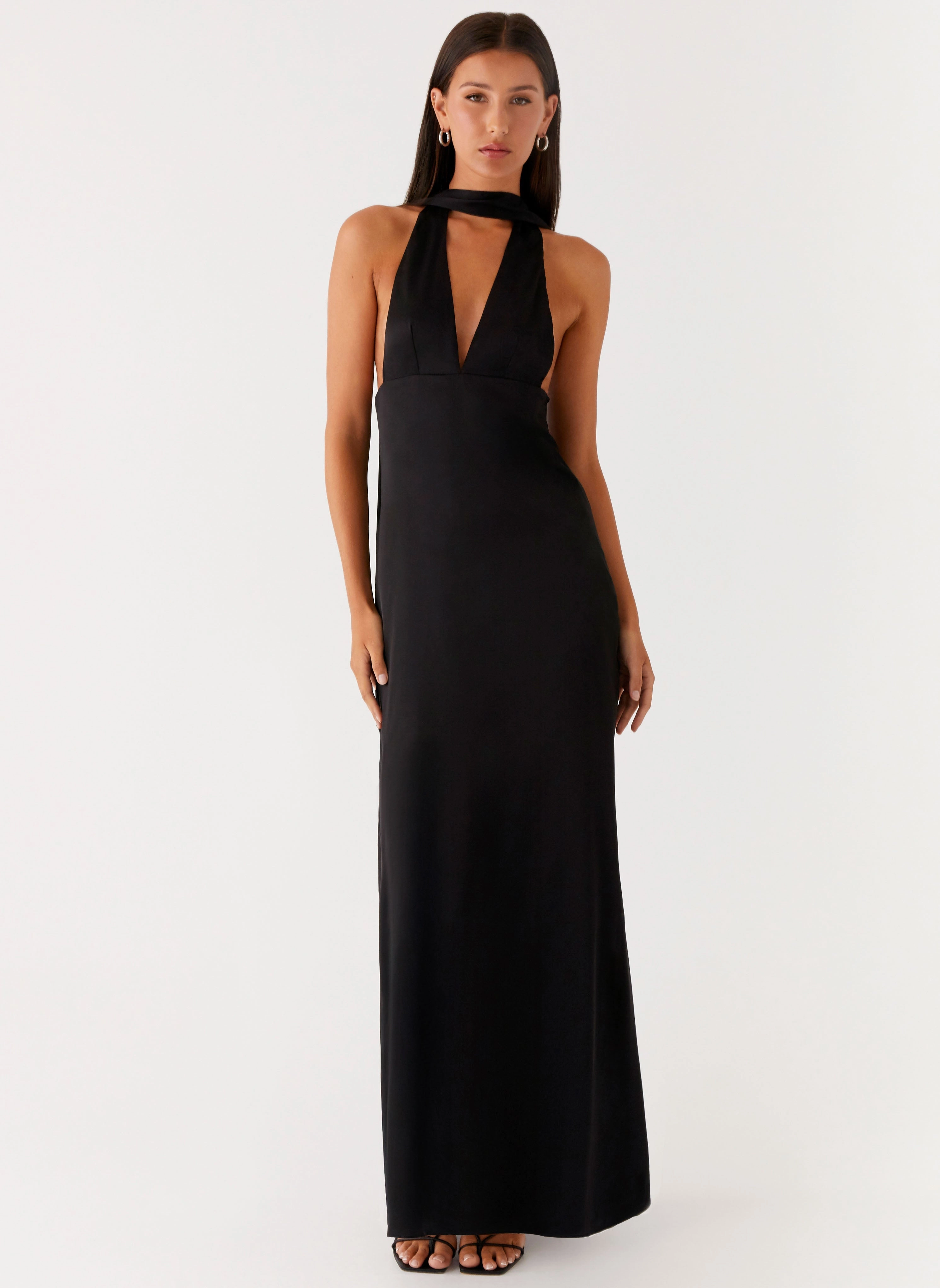 Clean Edge Alicia Satin Halter Maxi Dress - Black
