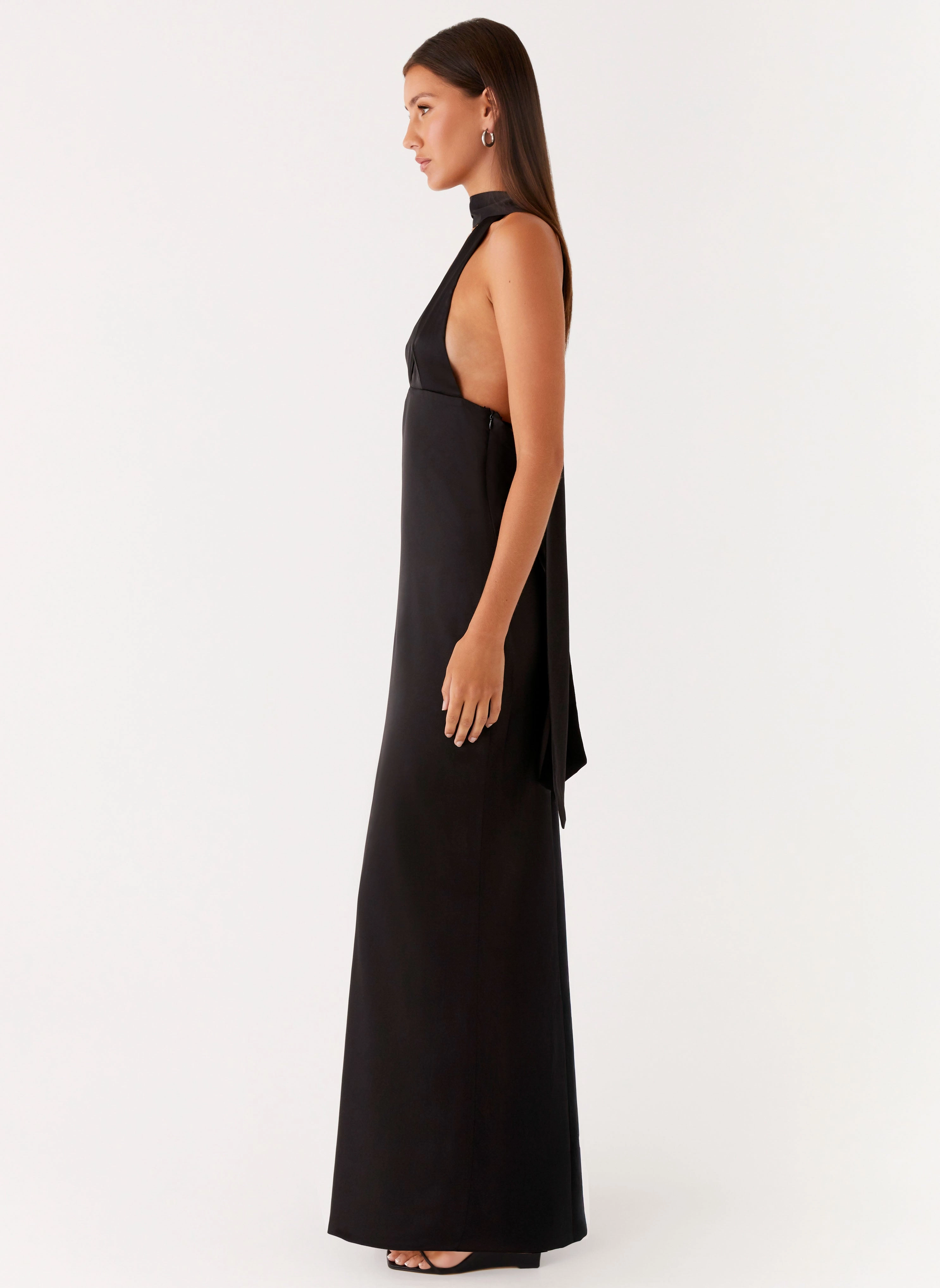 Euro Touch Ready Glow Alicia Satin Halter Maxi Dress - Black